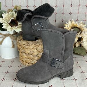 Naturalizer “Sutton” Suede Faux Fur Ankle Boots Fold Down Bootie Sz 5 NWOB